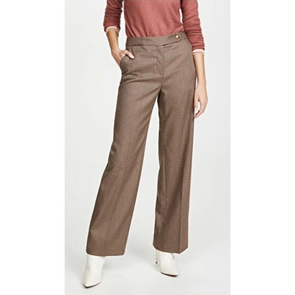 NWOT Coach Women's Brown Wool Blend Check Trousers Pants Size 0 - Picture 1 of 10